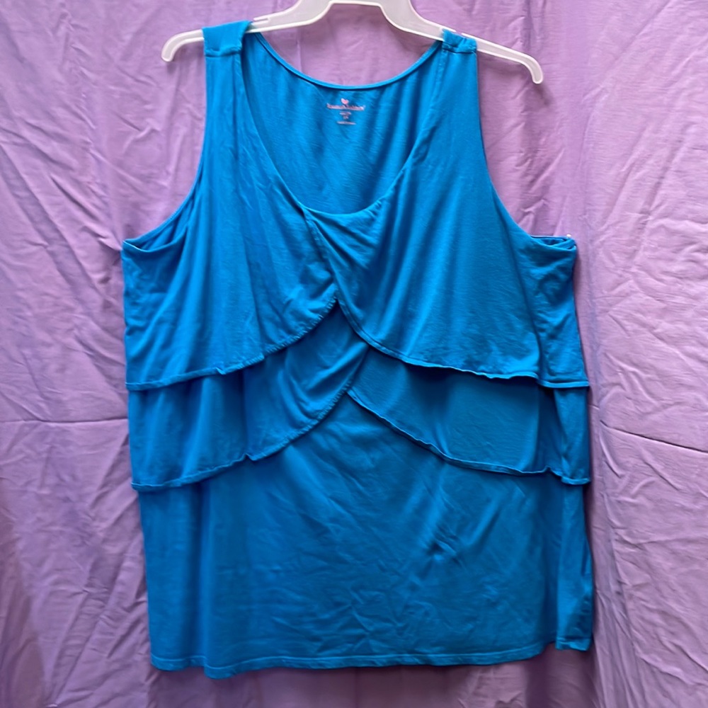 EUC Woman Within Ruffled Tank Top in Ocean Blue, Size 26/28
